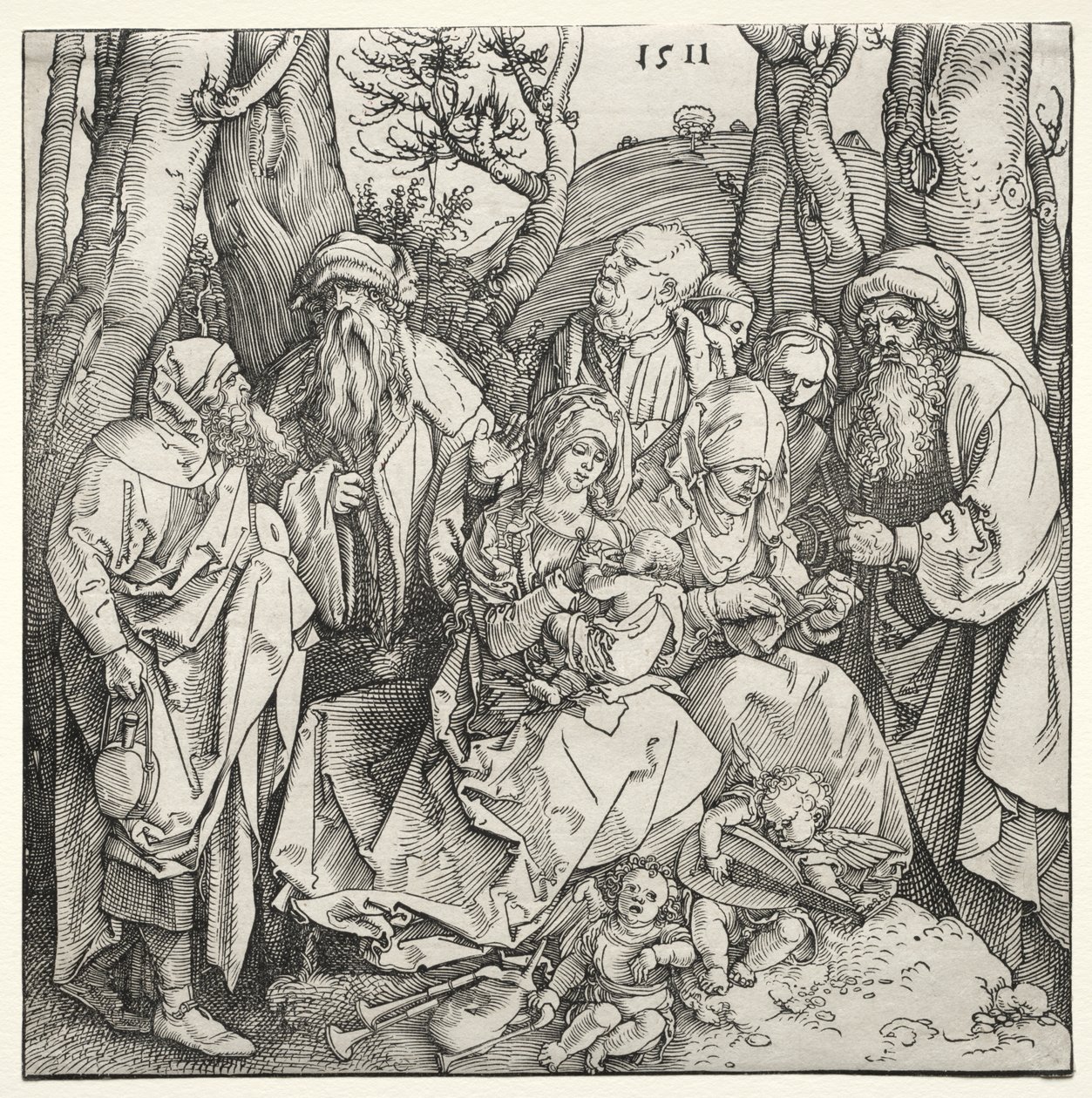 A Sagrada Família com dois anjos músicos de Albrecht Dürer