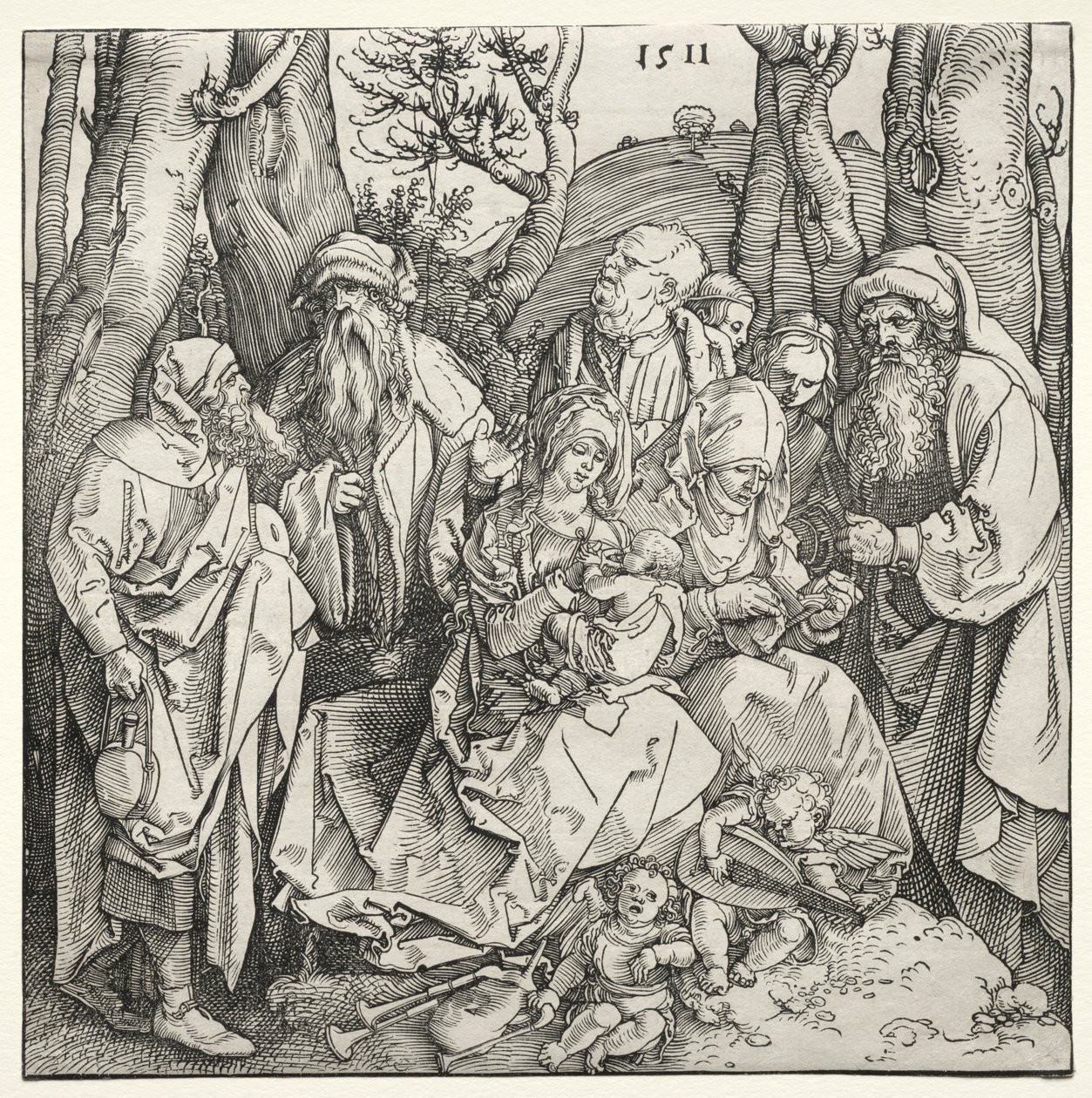 A Sagrada Família com Dois Anjos Músicos, 1511. de Albrecht Dürer