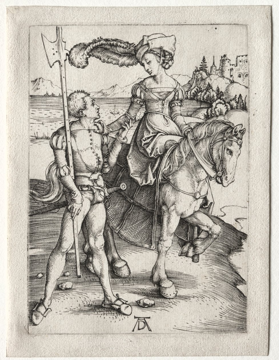 A Lady Riding e o Landsknecht, c. 1497 de Albrecht Dürer