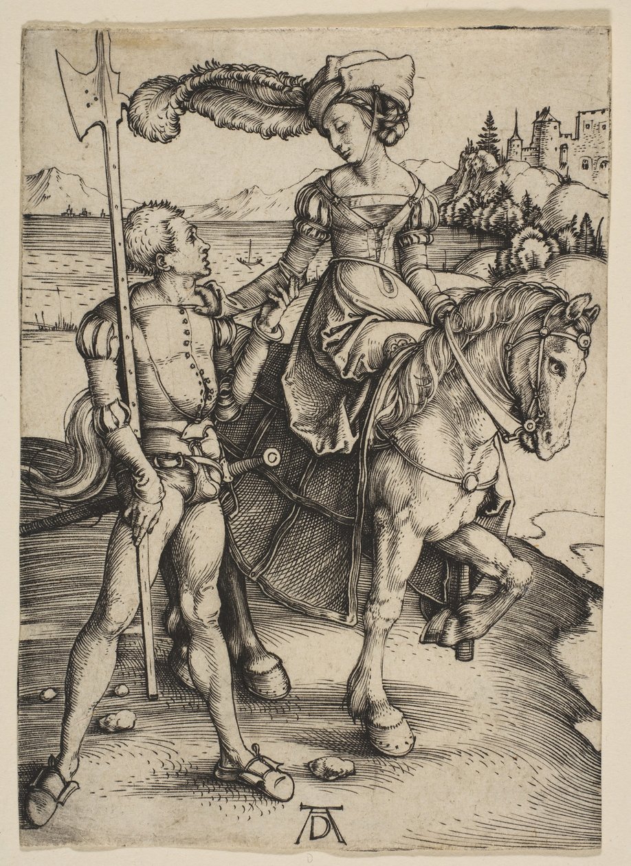 A Dama a Cavalo e o Lansquenet, ca. 1497 de Albrecht Dürer