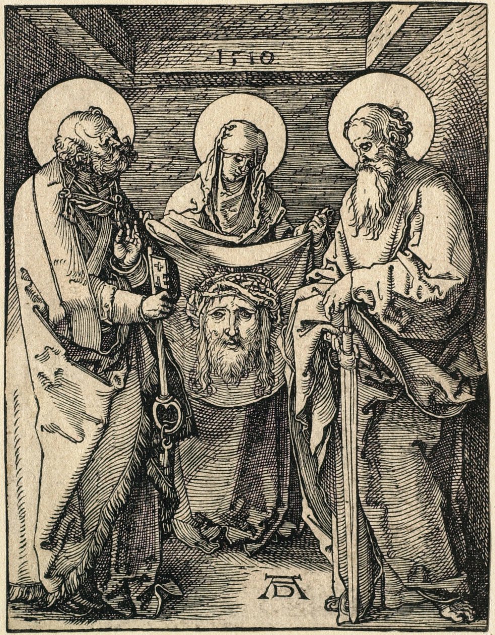 A Pequena Paixão: Verónica entre os santos Pedro e Paulo de Albrecht Dürer