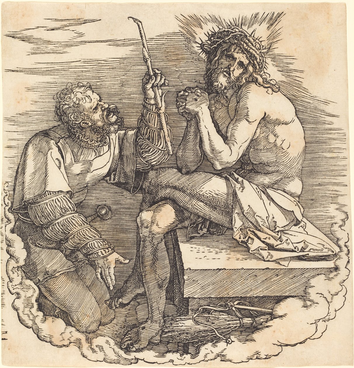 O homem das dores ridicularizado por um soldado de Albrecht Dürer