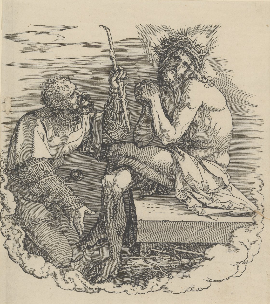 O Homem das Dores Zombado por um Soldado, Frontispício da Grande Paixão, n.d., n.d. de Albrecht Dürer