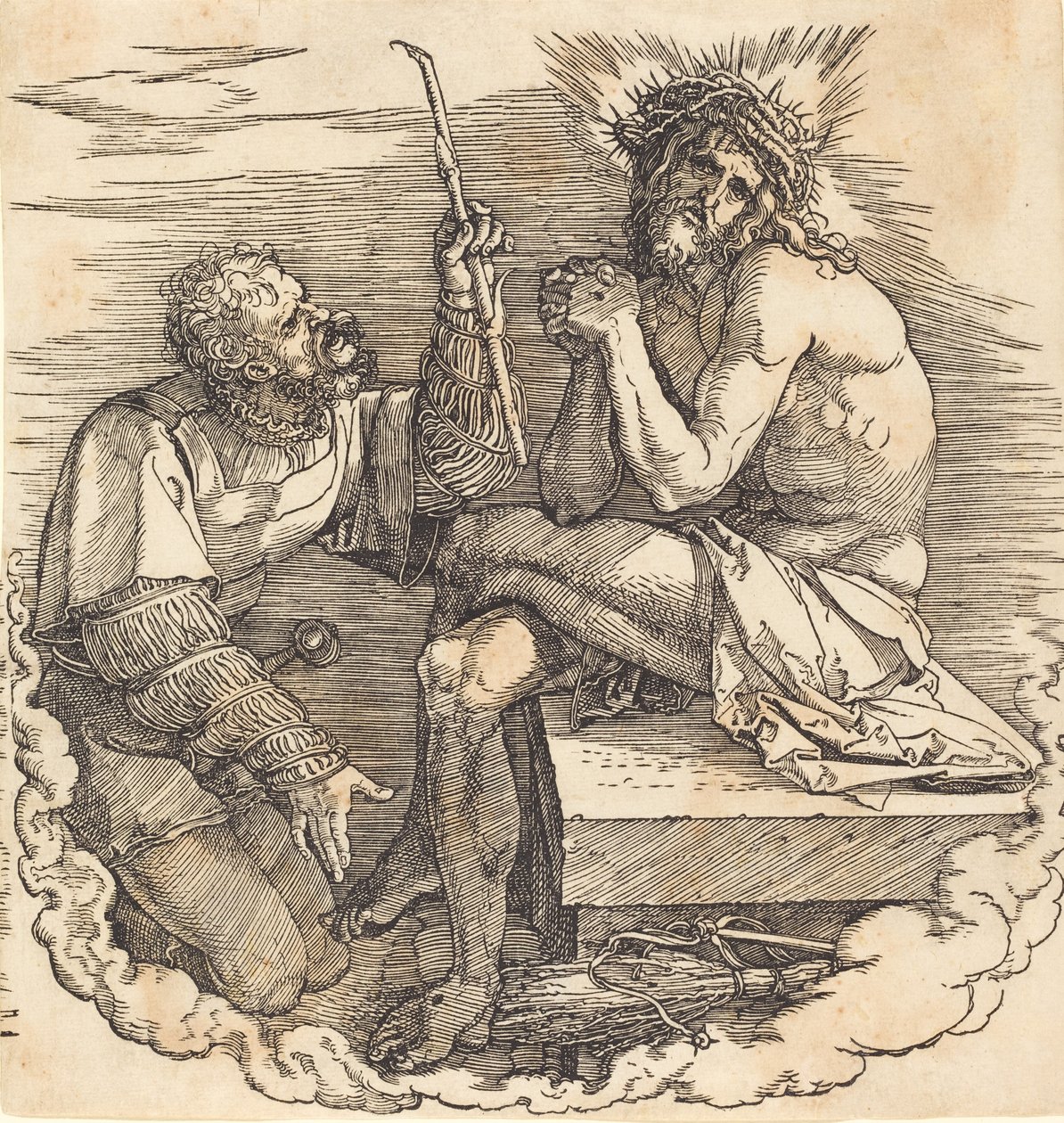 O Homem das Dores Zombado por um Soldado, provavelmente 1511. de Albrecht Dürer