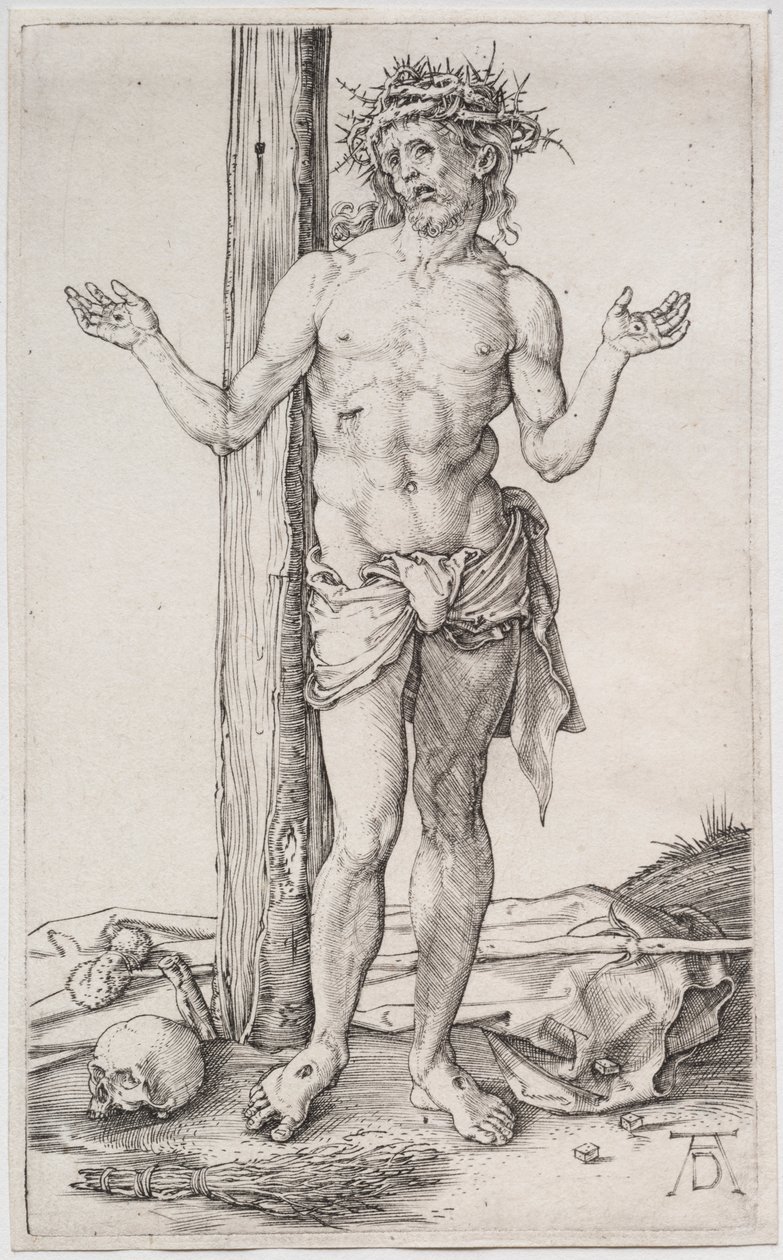 O Homem das Dores de pé, com as mãos levantadas de Albrecht Dürer