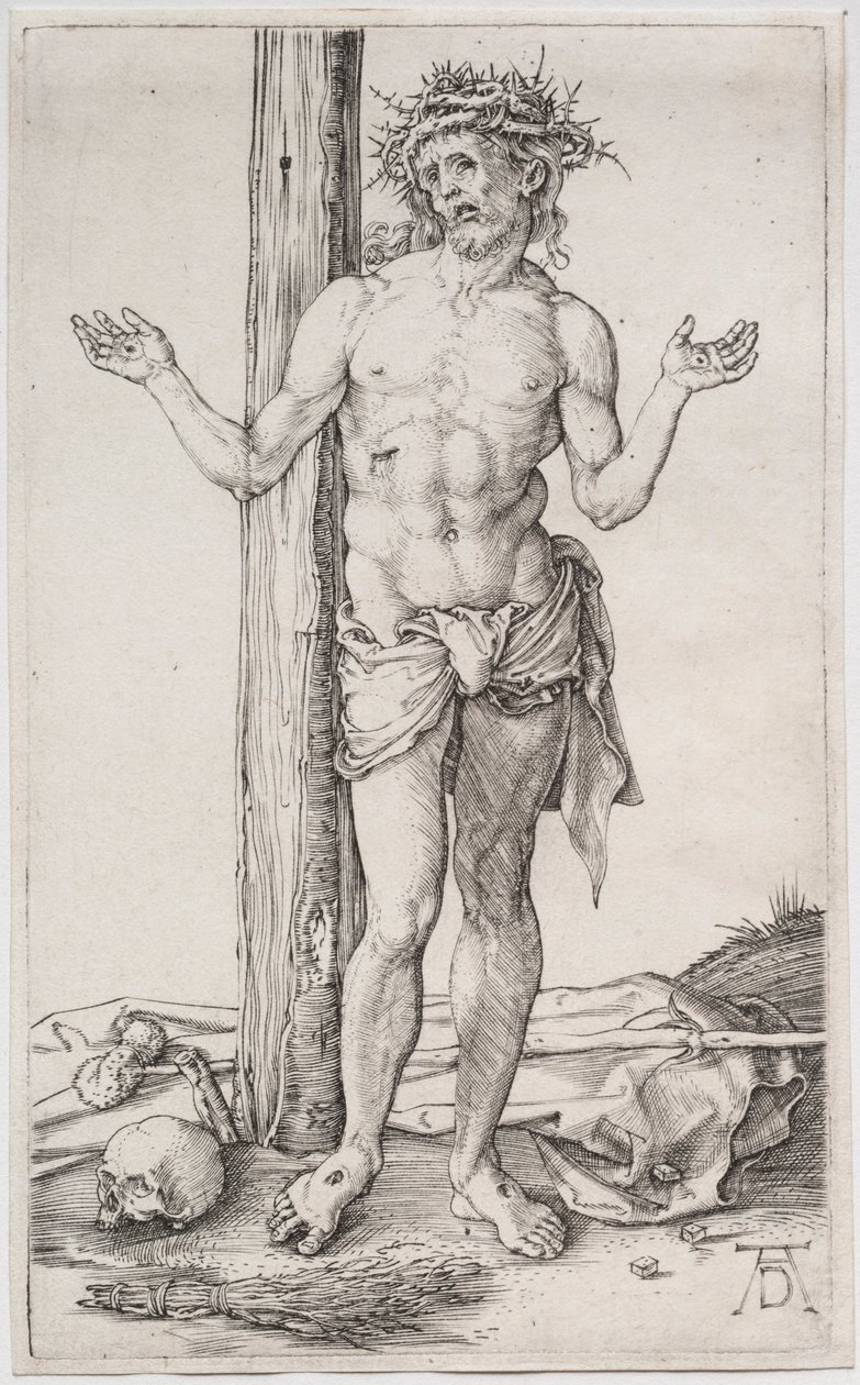 O homem de dores em pé, com as mãos levantadas, c. 1500. de Albrecht Dürer
