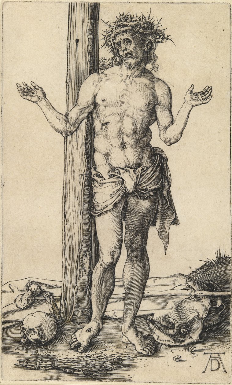 O homem das dores com os braços estendidos de Albrecht Dürer