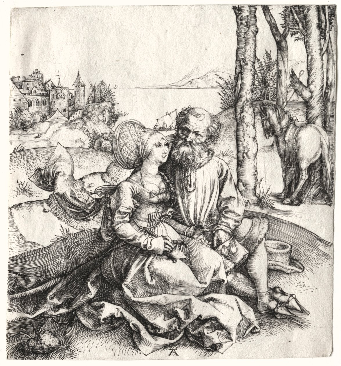 A oferta de amor ou o casal mal-sortido, 1495-1496. de Albrecht Dürer