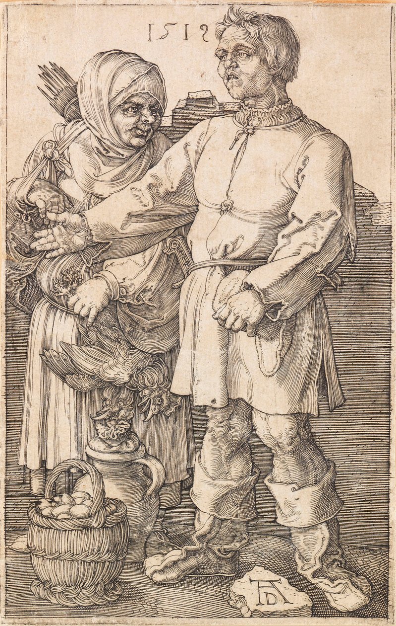 O camponês e sua esposa no mercado, 1519. de Albrecht Dürer