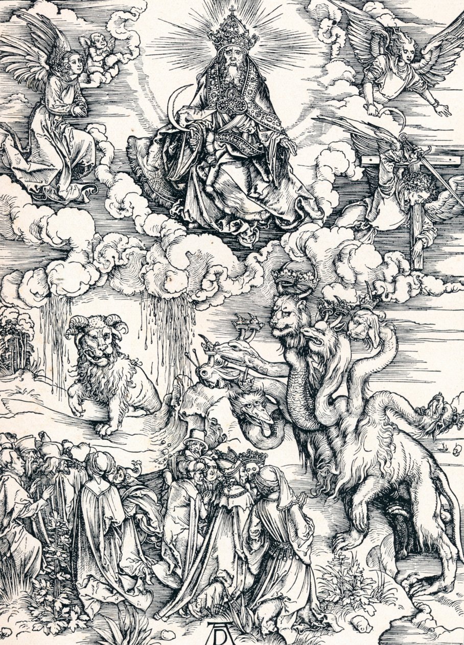 A Besta de Sete Cabeças e a Besta com Chifres de Cordeiro, 1498 1906. de Albrecht Dürer