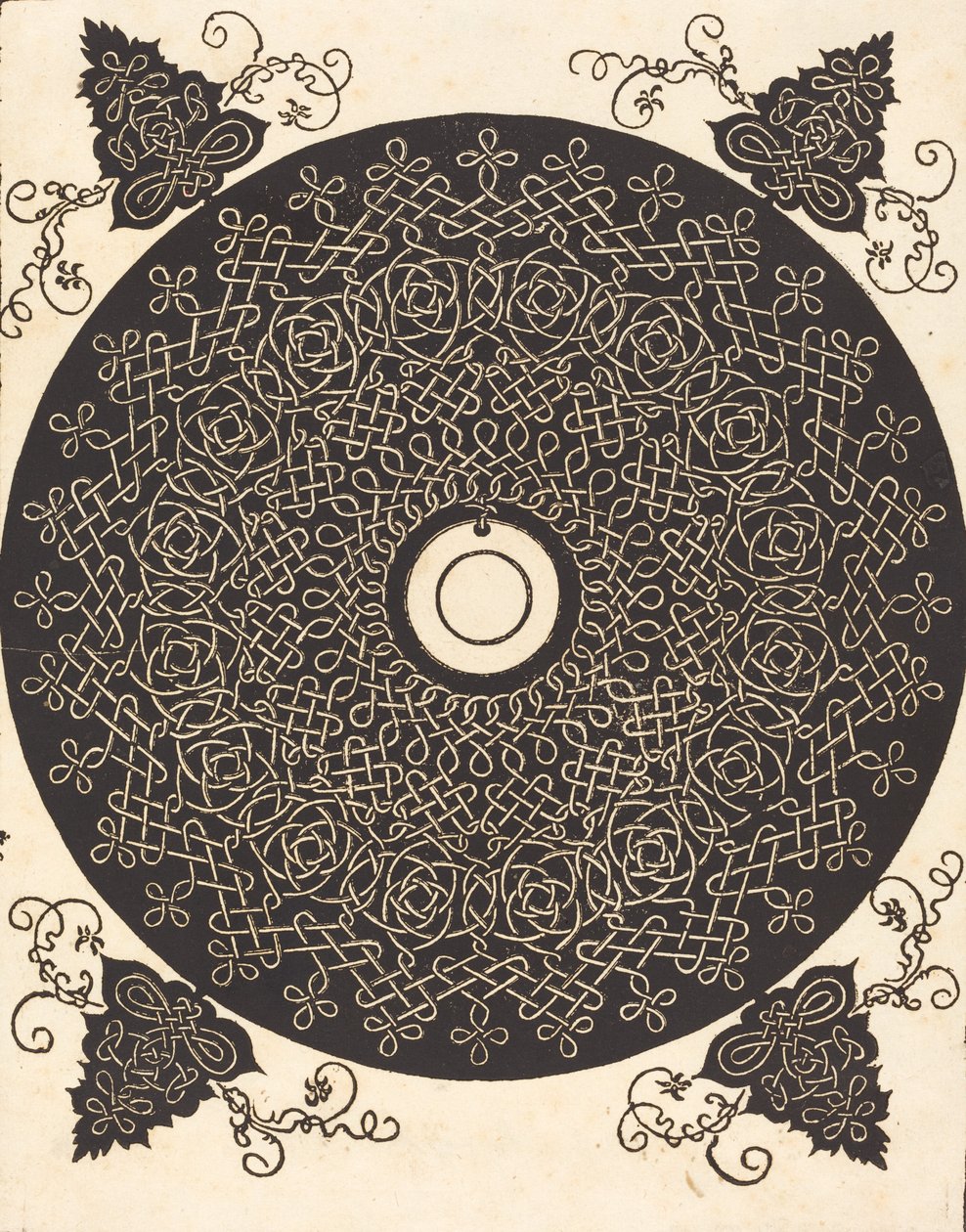 O Terceiro Nó com um círculo preto em um medalhão branco, provavelmente 15061507. de Albrecht Dürer