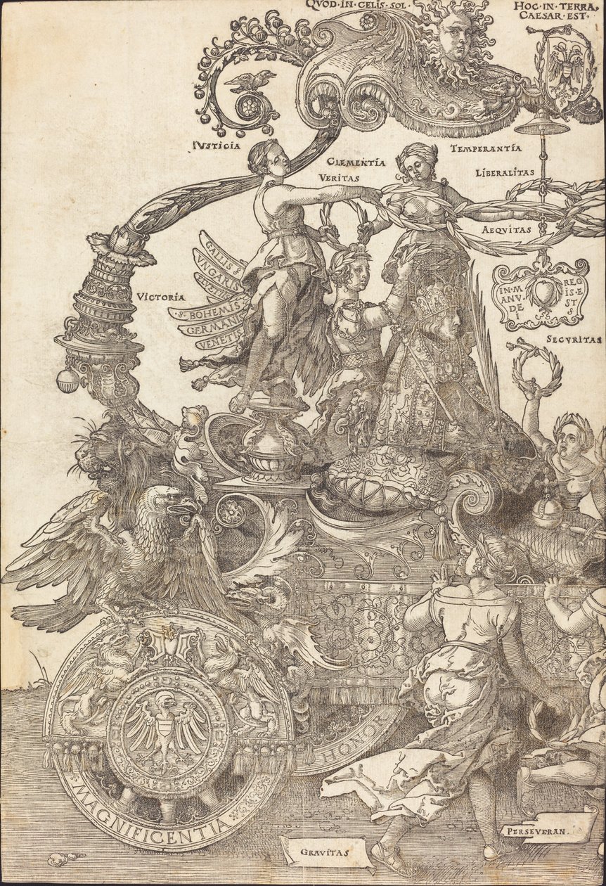 A Carruagem Triunfal de Maximiliano I (O Grande Carro Triunfal) [placa 1 de 8] de Albrecht Dürer