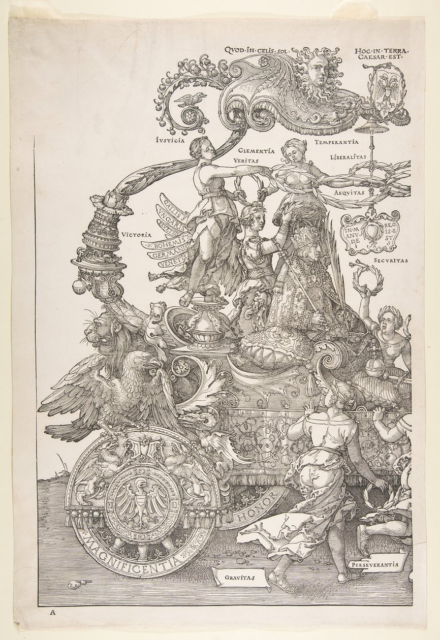 A Carruagem Triunfal de Maximiliano I, o Grande Tri ..., provavelmente terminou em ca. 1518, publicado em 1522. de Albrecht Dürer