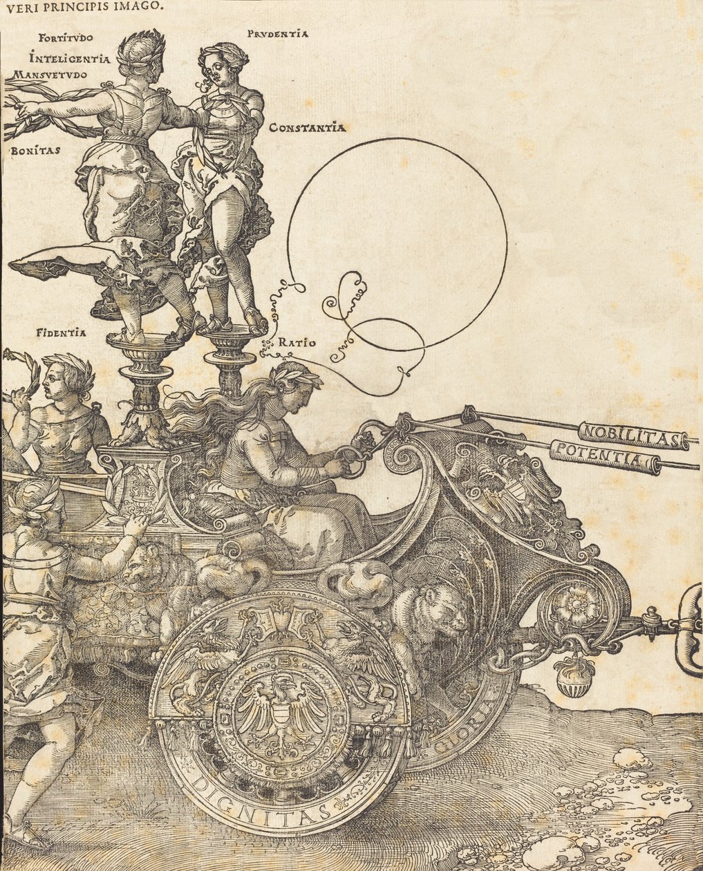 A Carruagem Triunfal de Maximiliano I O Grande Carro Triunfal [placa 2 de 8], 1523 Latin ed.. de Albrecht Dürer
