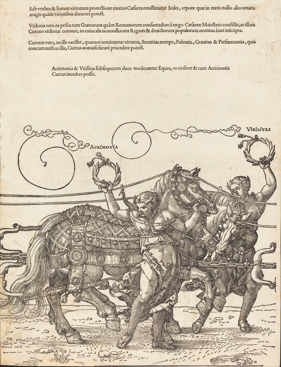 A Carruagem Triunfal de Maximiliano I O Grande Carro Triunfal [placa 6 de 8], 1523 Latin ed.. de Albrecht Dürer