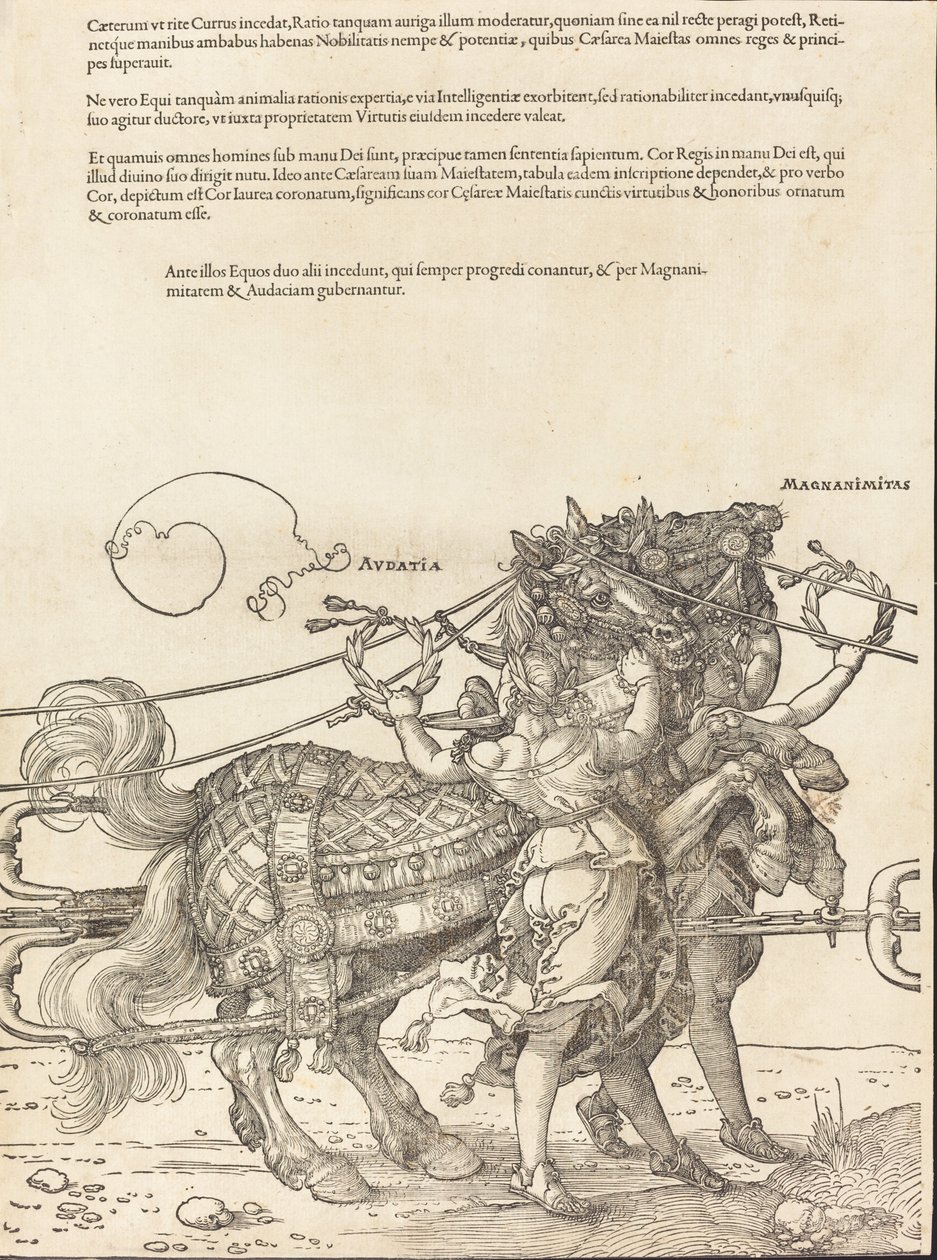 A Carruagem Triunfal de Maximiliano I O Grande Carro Triunfal [placa 7 de 8], 1523 Latin ed.. de Albrecht Dürer