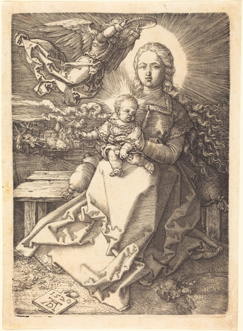A Virgem e o Menino coroados por um anjo de Albrecht Dürer