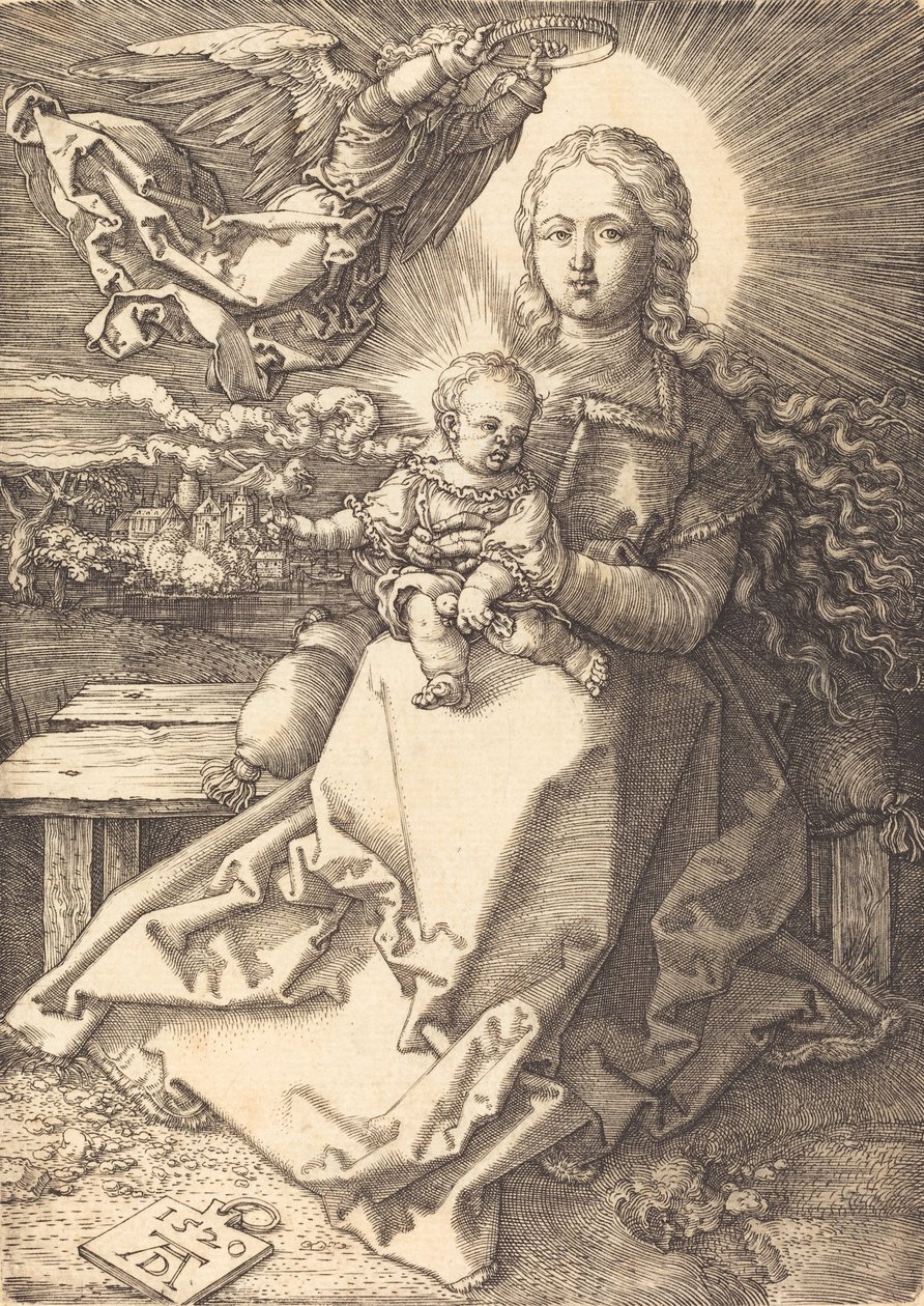 A Virgem e o Menino Coroados por Um Anjo, 1520. de Albrecht Dürer