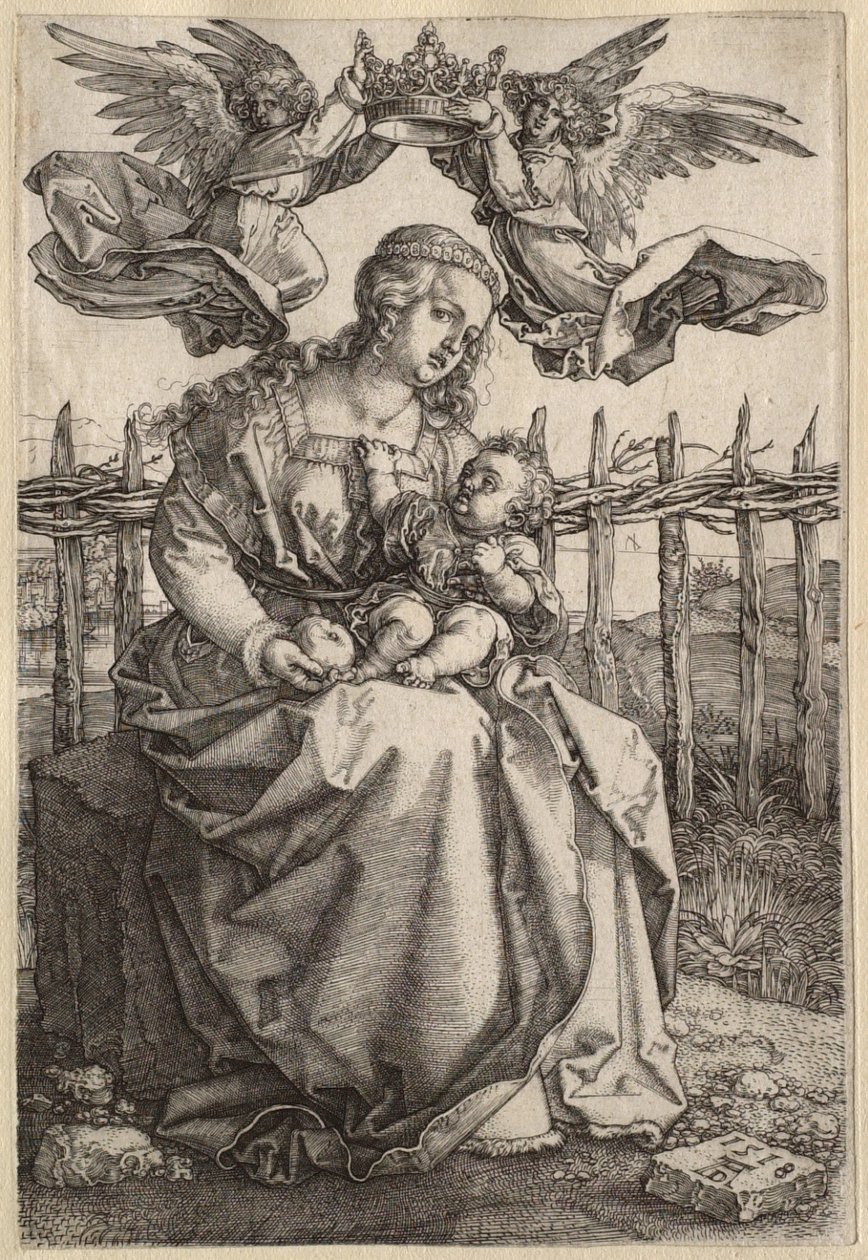 A Virgem e o Menino coroados por dois anjos de Albrecht Dürer
