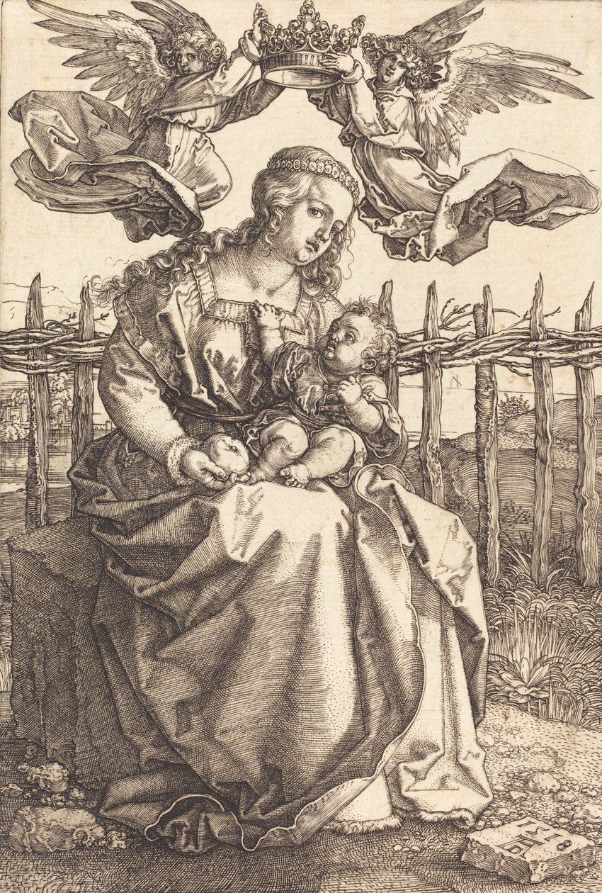 A Virgem e o Menino Coroados por Dois Anjos, 1518. de Albrecht Dürer