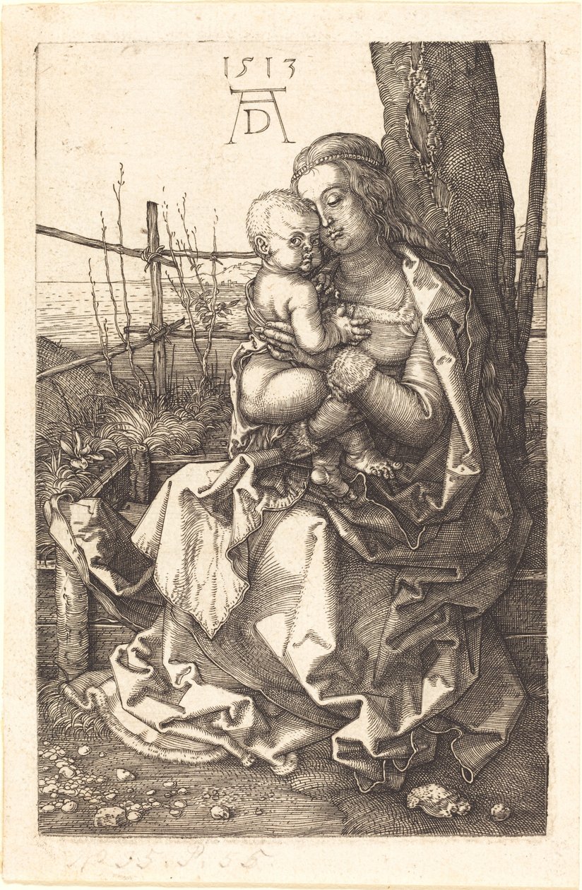 A Virgem e o Menino sentados junto a uma árvore de Albrecht Dürer