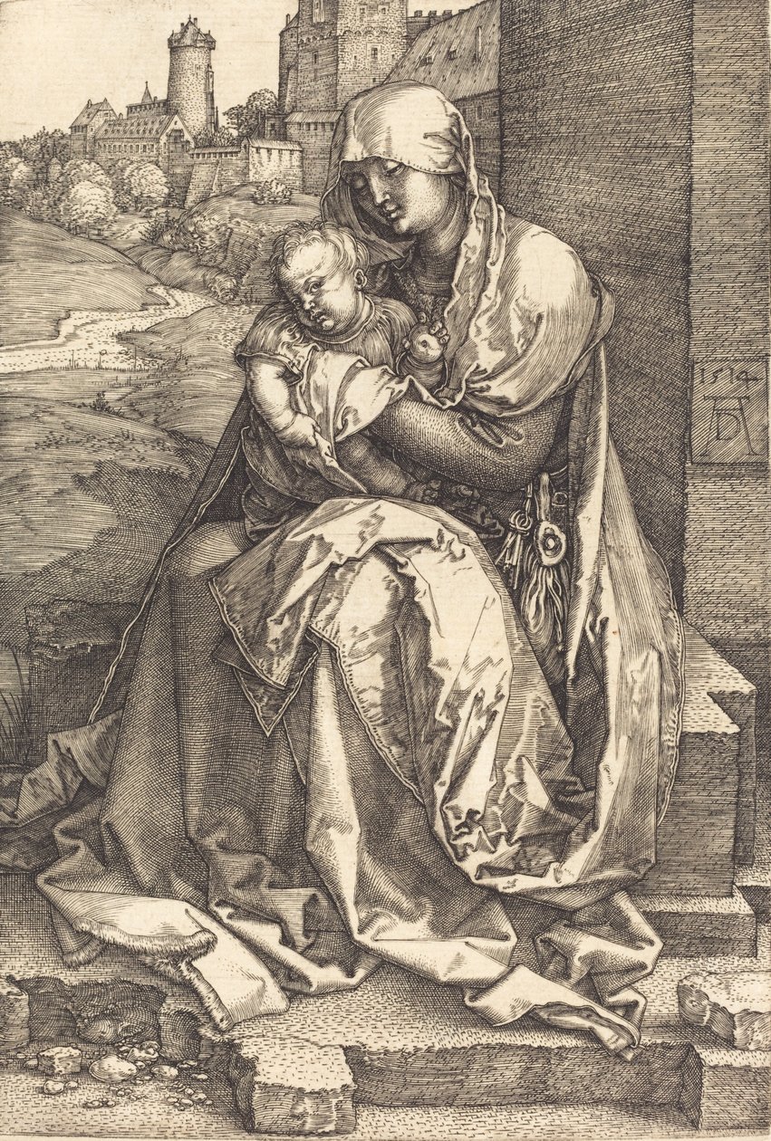 A Virgem e o Menino sentados junto ao muro, 1514. de Albrecht Dürer