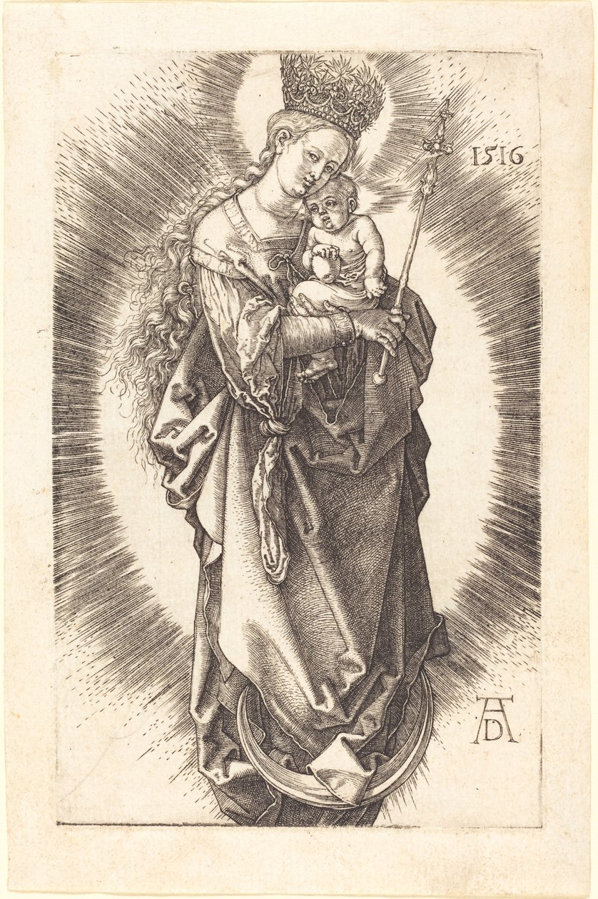 A Virgem e o Menino em um Crescente com um Cetro e uma Coroa Estrelada de Albrecht Dürer