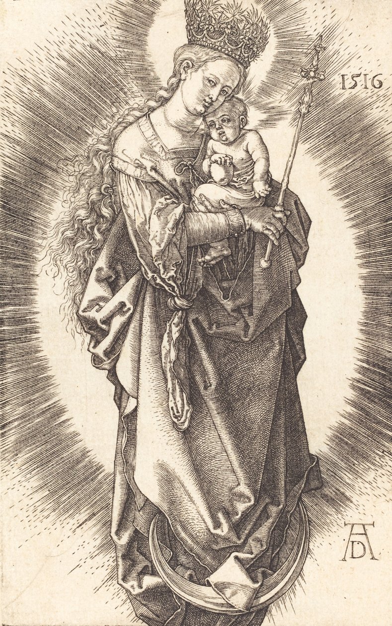 A Virgem e o Menino em um crescente com um cetro e uma coroa estrelada, 1516. de Albrecht Dürer