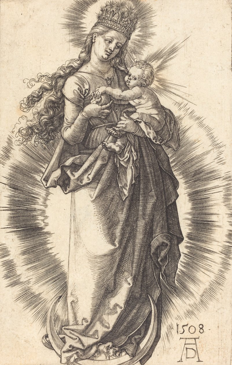 A Virgem e o Menino em um crescente com uma coroa estrelada, 1508. de Albrecht Dürer