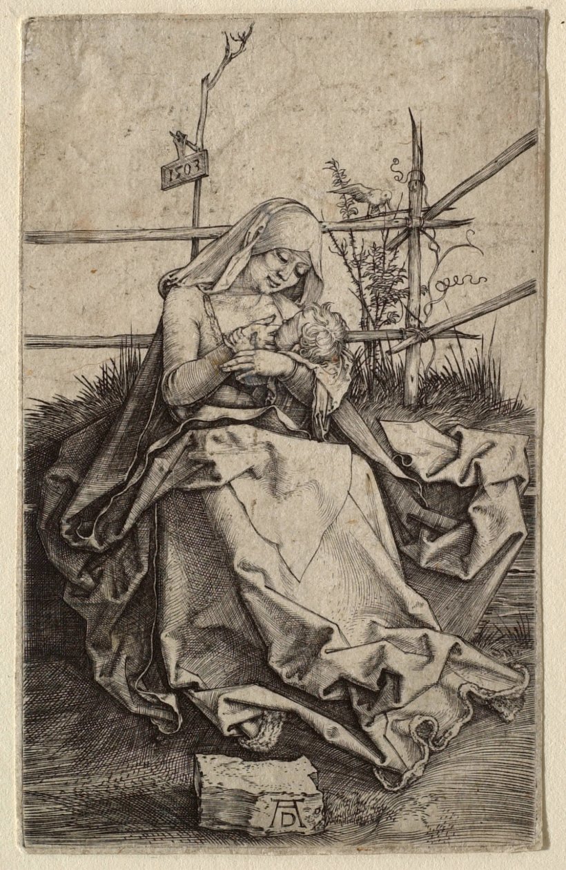 A Virgem e o Menino numa margem relvada de Albrecht Dürer