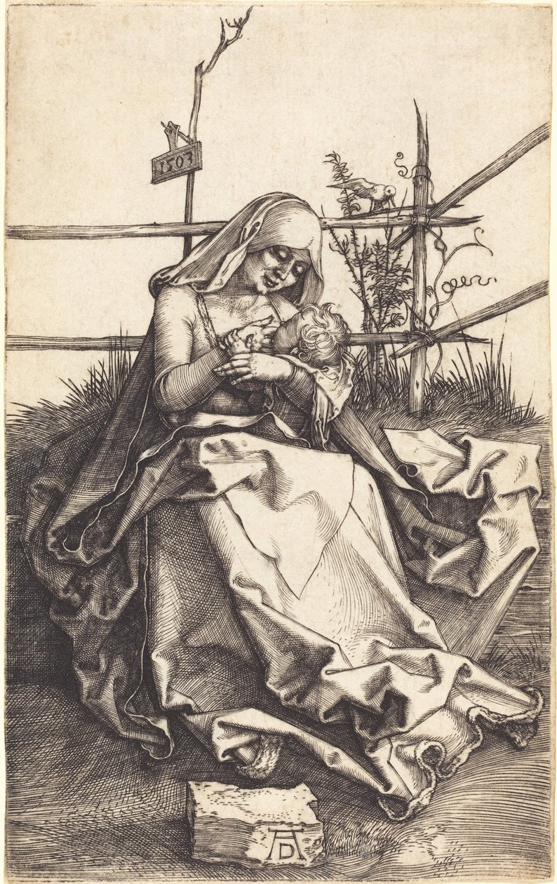 A Virgem e o Menino em um banco gramado de Albrecht Dürer
