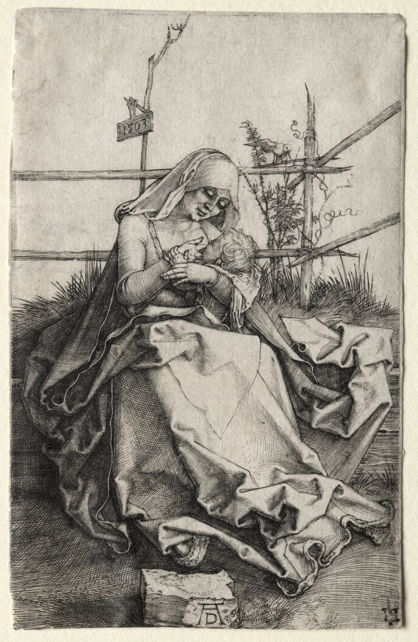 A Virgem e o Menino em um banco gramado de Albrecht Dürer