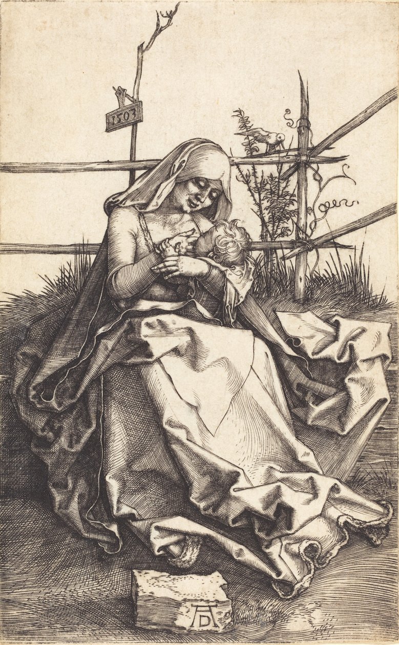 A Virgem e o Menino em um banco gramado, 1503. de Albrecht Dürer