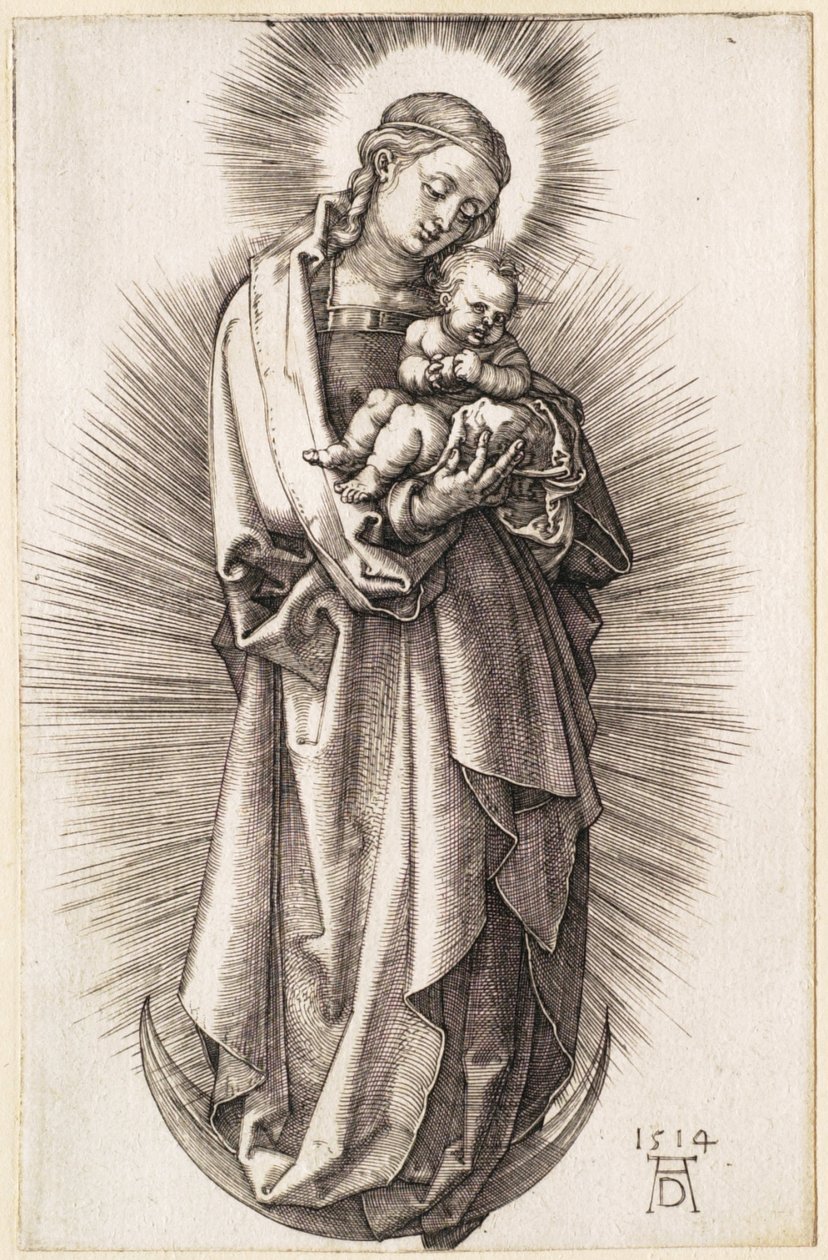 A Virgem com o Menino sobre o crescente lunar com um diadema de Albrecht Dürer
