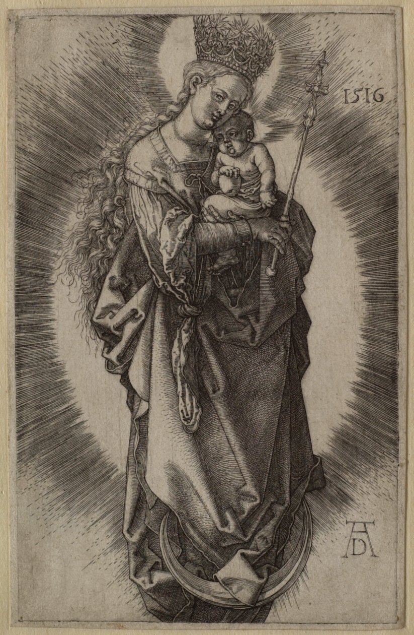 A Virgem sobre o crescente lunar com ceptro e coroa estrelada de Albrecht Dürer