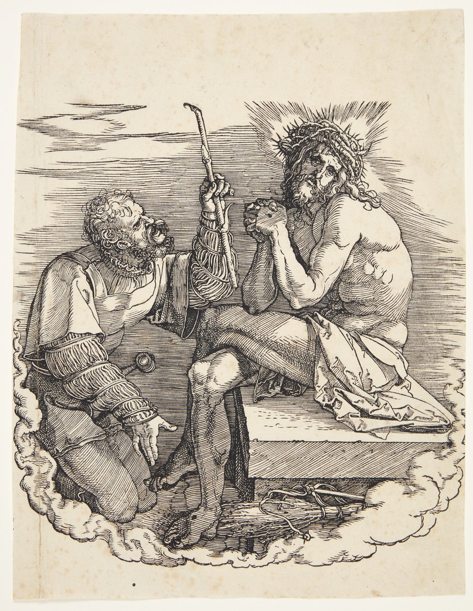 O homem das dores ridicularizado por um soldado de Albrecht Dürer