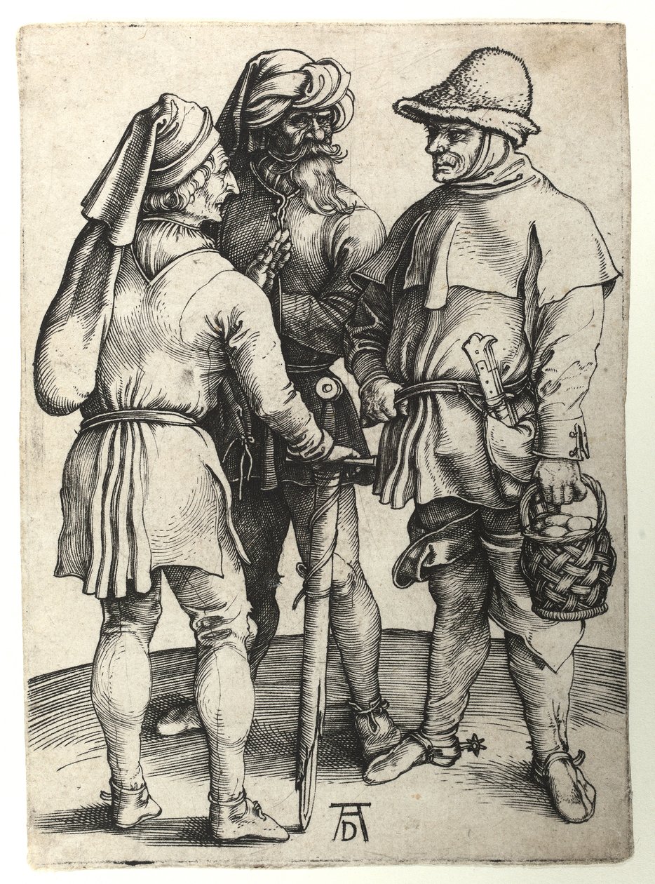 Três aldeões em conversação, c.1497 de Albrecht Dürer