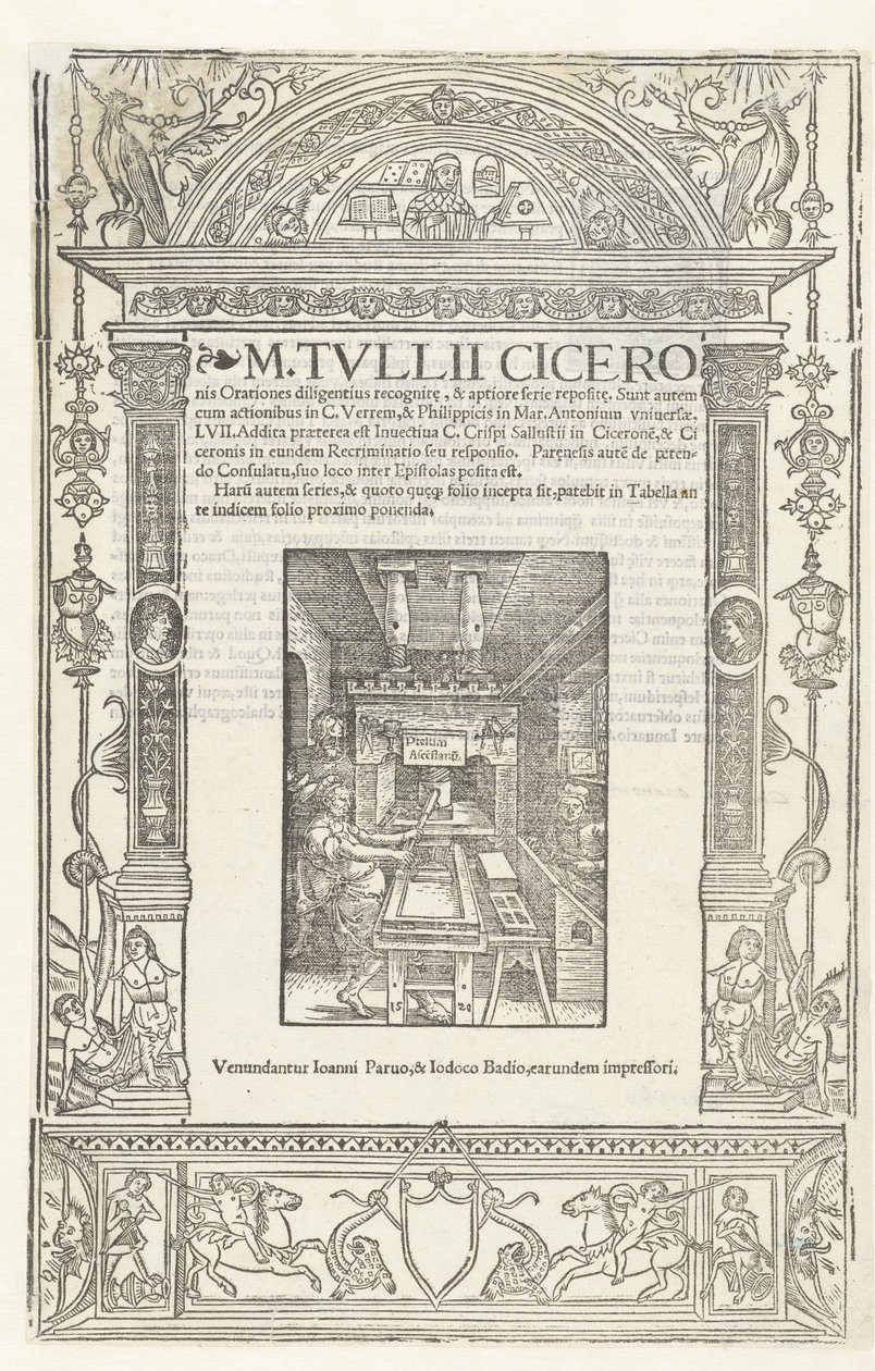 Página de título de Orationes de Cícero com a marca do impressor de Jodocus Badius, 1520 de Albrecht Dürer