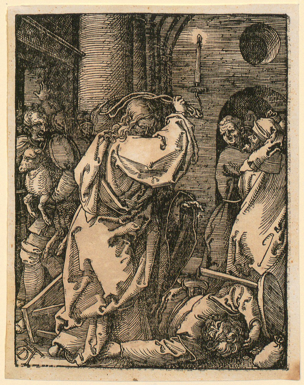 A expulsão dos mercadores, prancha 7 da série «Pequena Paixão em xilogravura» de Albrecht Dürer