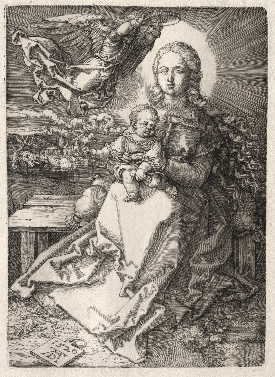 Virgem coroada por um anjo, 1520. de Albrecht Dürer