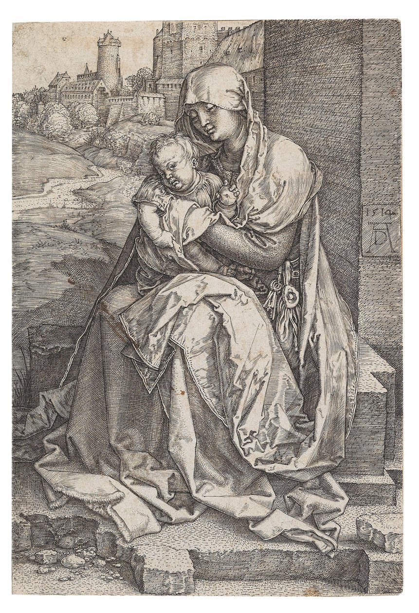 Virgem e Menino sentados junto ao muro, 1514. de Albrecht Dürer