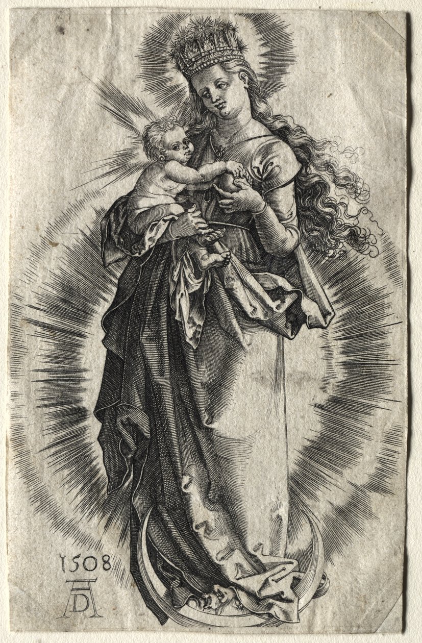 Virgem numa meia-lua com uma coroa estrelada de Albrecht Dürer