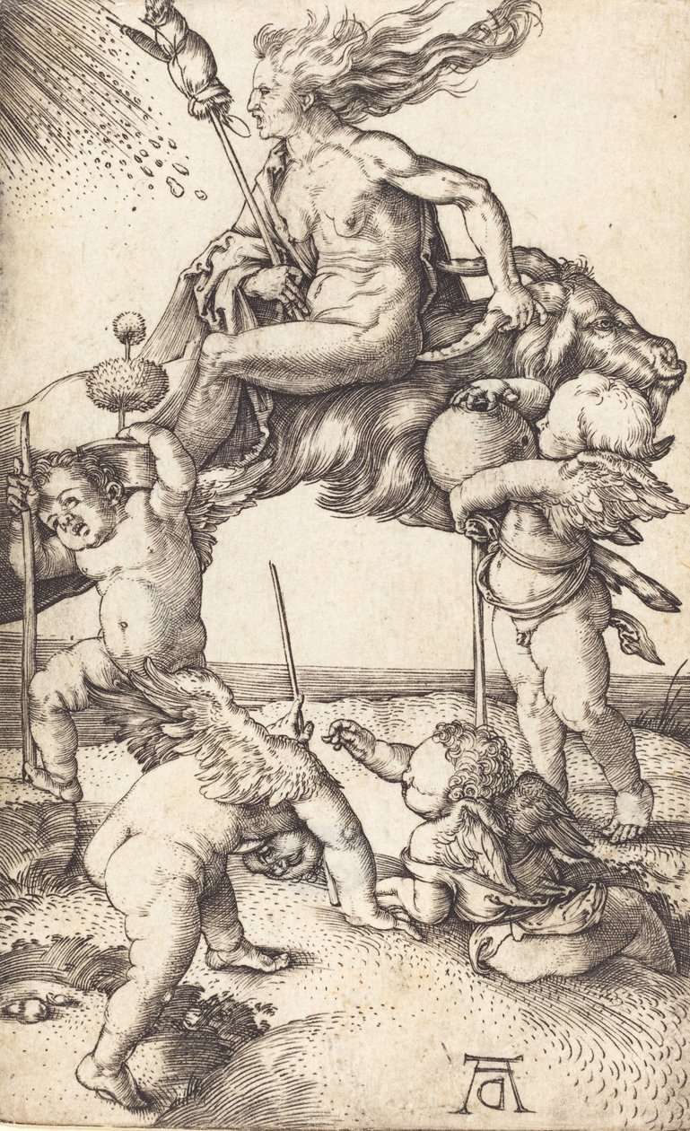 Bruxa montada em uma cabra, c. 15001501. de Albrecht Dürer