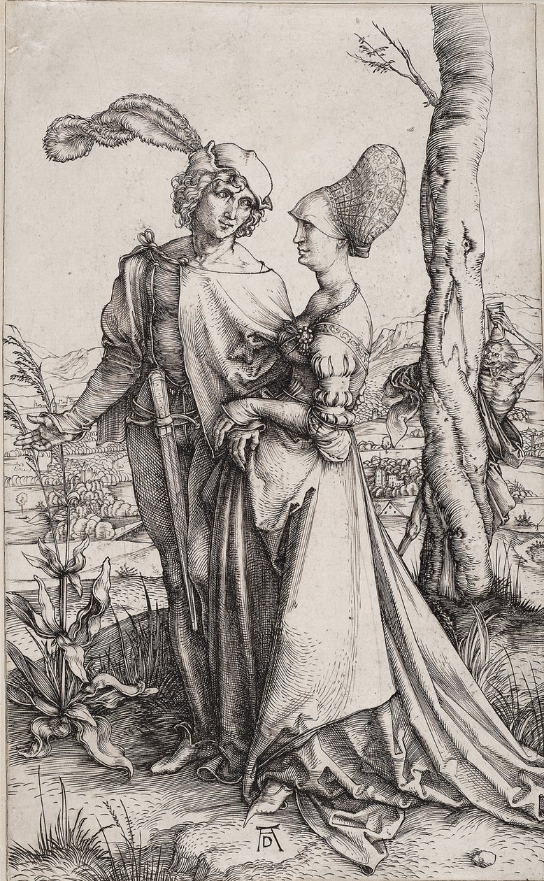 Jovem casal ameaçado de morte no passeio de Albrecht Dürer