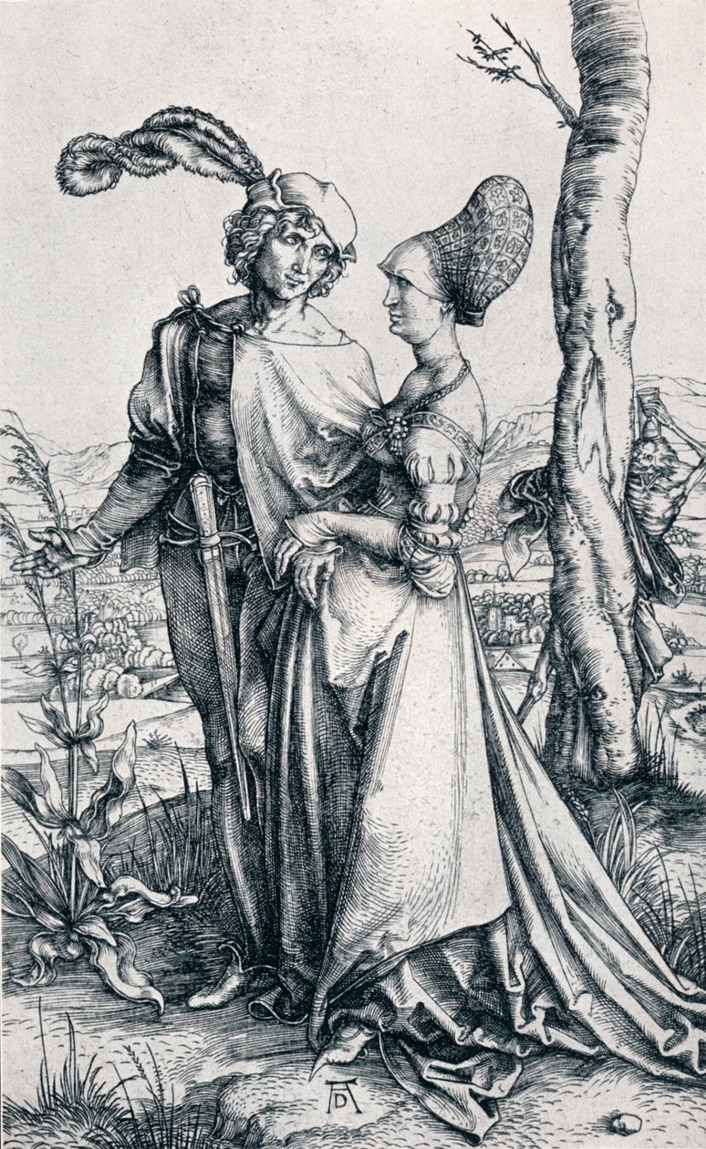 Jovem casal ameaçado pela morte »ou` The Promenade, 1495, 1906 de Albrecht Dürer