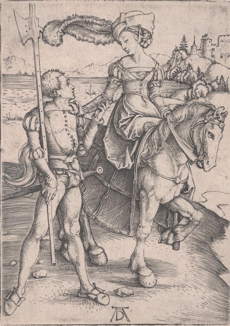 Uma Dama a Cavalo e um Lansquenet de Albrecht Dürer