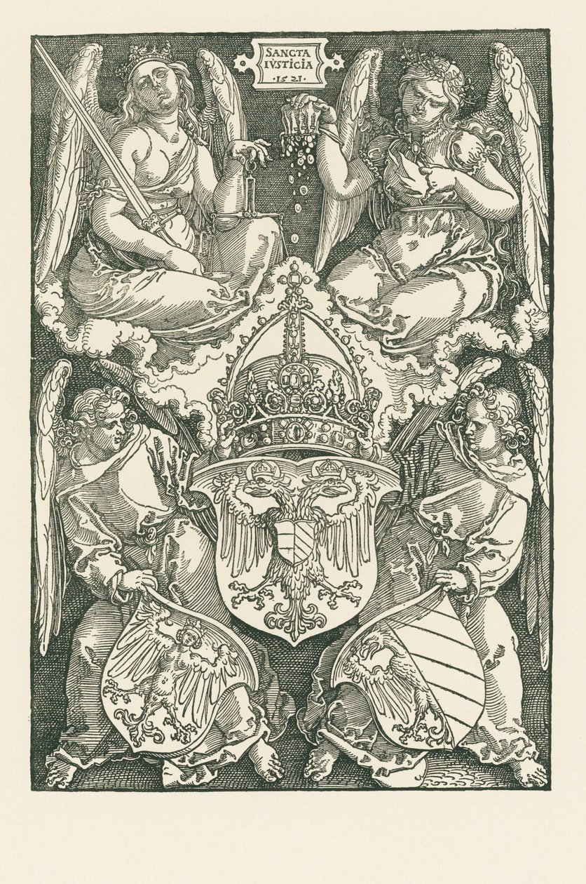 Alegoria com o brasão de armas do Império e da cidade de Nuremberga de Albrecht Dürer or Duerer