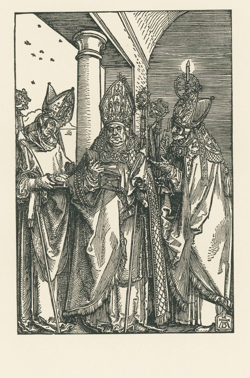 Bispo São Nicolau, santos Ulrich e Erasmo, c.1505 (xilogravura) de Albrecht Dürer or Duerer