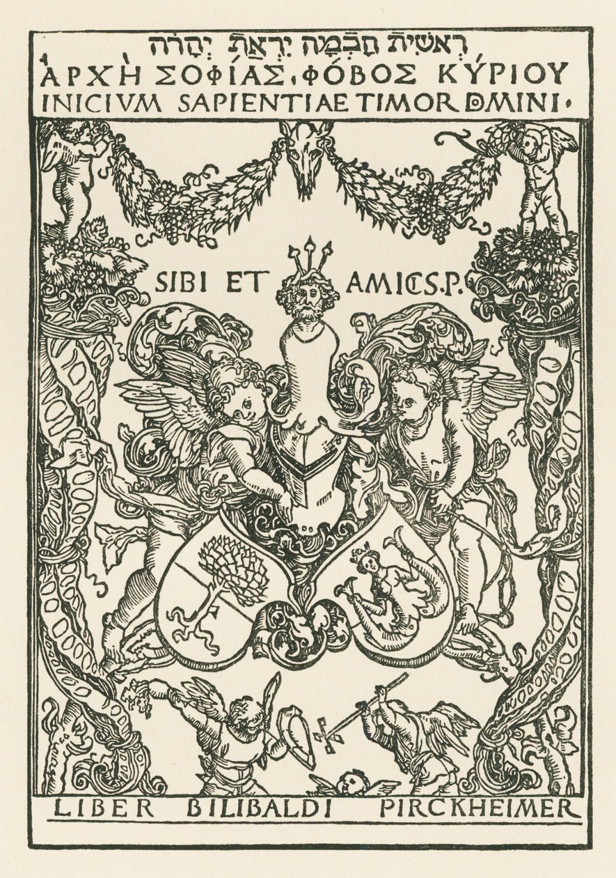 Chapa de Willibald Pirckheimer, c.1502 (xilogravura) de Albrecht Dürer or Duerer