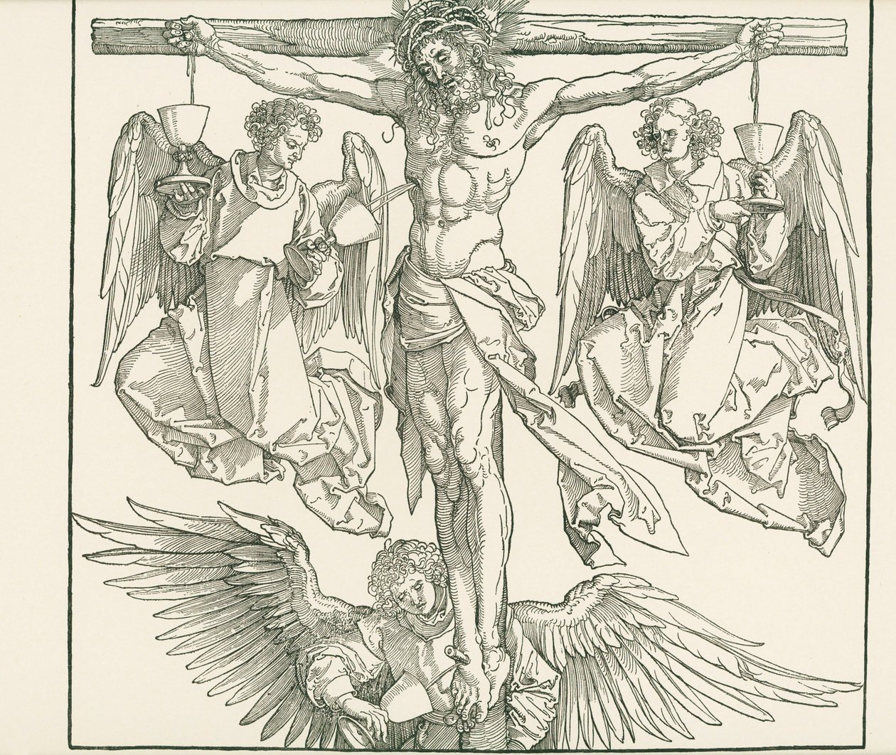 Cristo na cruz com três anjos, c.1513 (xilogravura) de Albrecht Dürer or Duerer